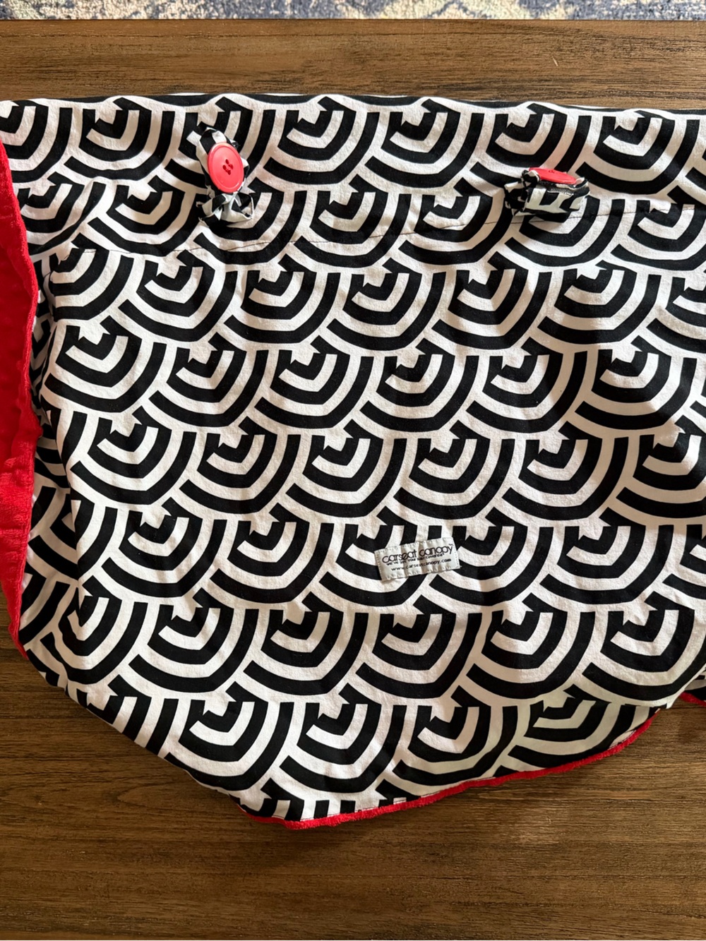 Black & White Geometric Car Seat Cover with Red Trim